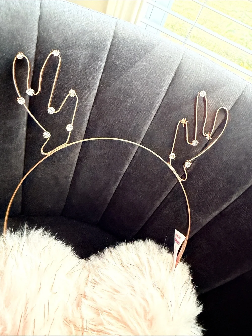Cute Fluffy Pink Faux Fur Pink Earmuffs with Reindeer Antler Headband
